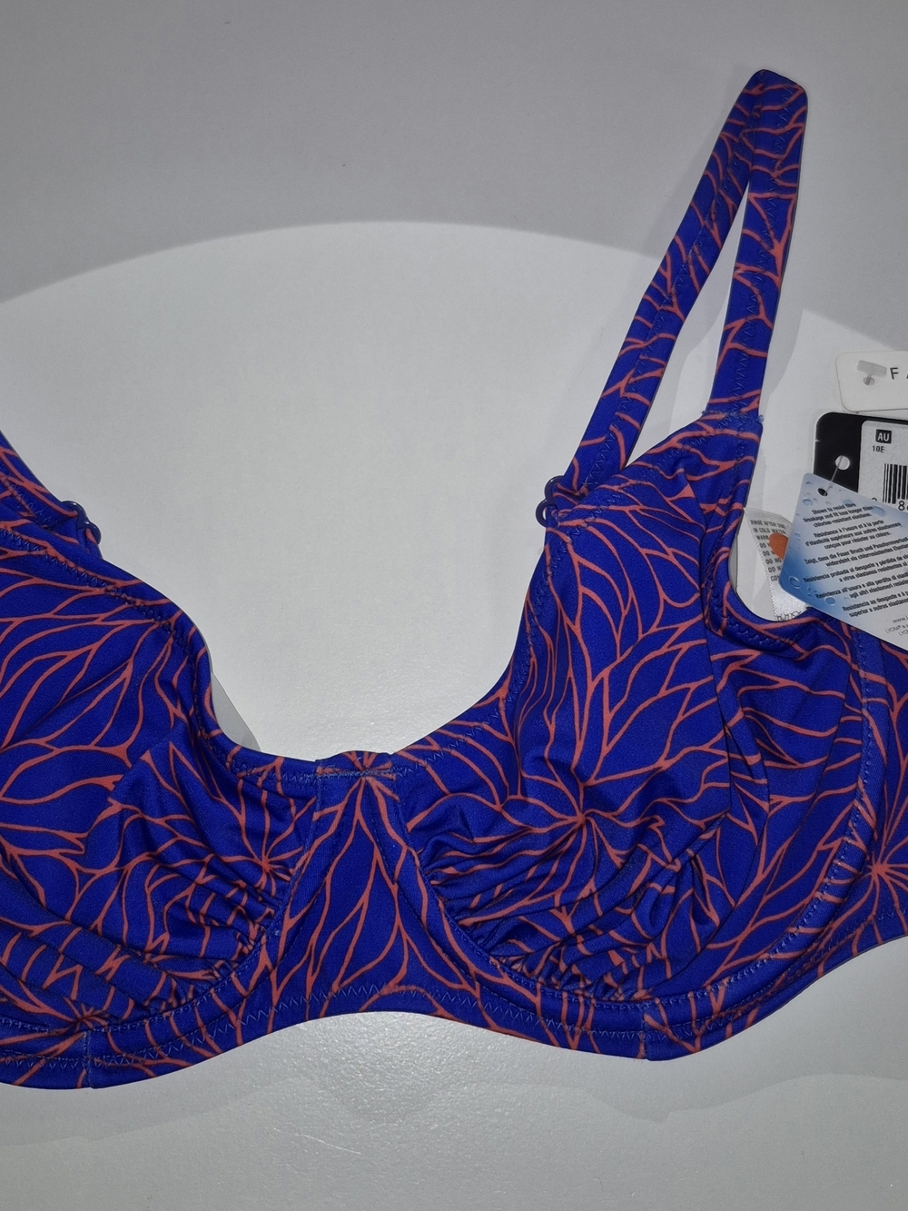 Fantasie Blue Bikini Top with Pink Leaf Pattern